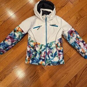 Spyder Girl's Conquer Ski Jacket  White/ Multi Eureka Print
